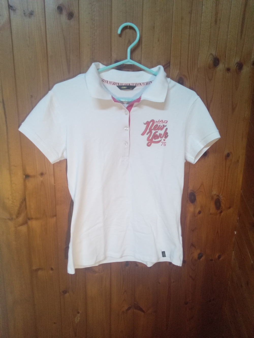 Jag Jeans White Polo with Pink 'New York' Chest Logo